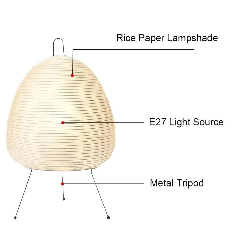 Table Lamp | Rice Paper Shade & Iron Base | Retro Silhouette