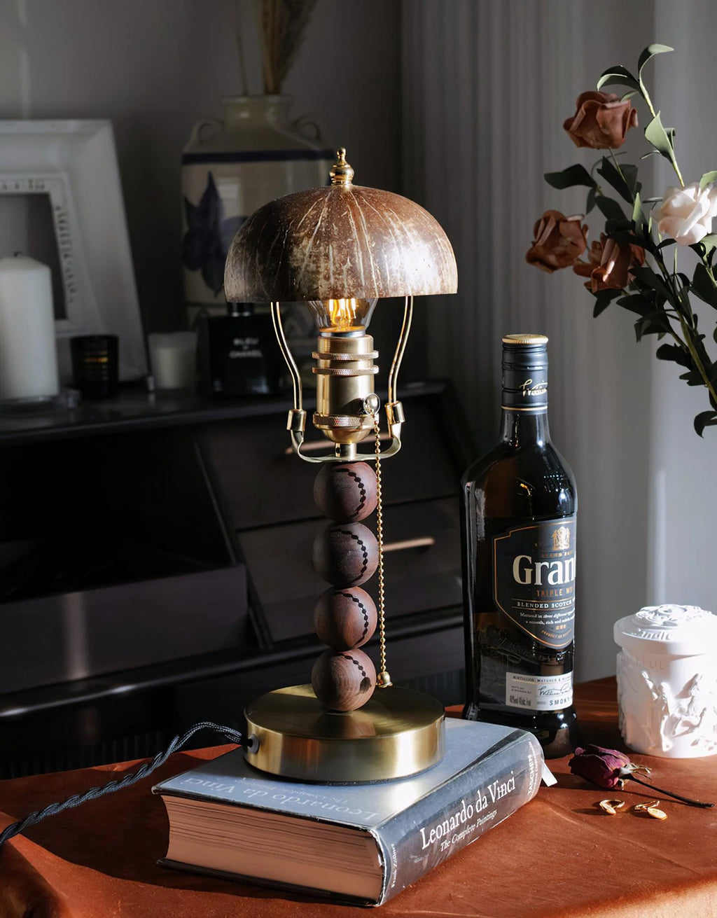 Table Lamp | Turned Wood Candlestick Design | Dimmable with Compatible Bulbs