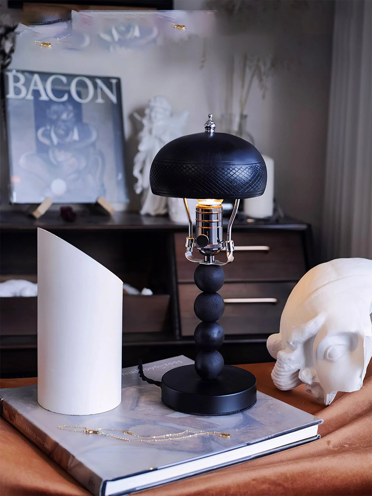 Table Lamp | Turned Wood Candlestick Design | Dimmable with Compatible Bulbs