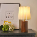 Table Lamp | Walnut Base & Pleated Fabric Shade | USB/Plug-In