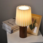 Table Lamp | Walnut Base & Pleated Fabric Shade | USB/Plug-In