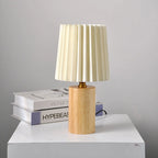 Table Lamp | Walnut Base & Pleated Fabric Shade | USB/Plug-In