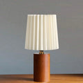 Table Lamp | Walnut Base & Pleated Fabric Shade | USB/Plug-In