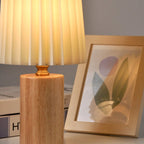 Table Lamp | Walnut Base & Pleated Fabric Shade | USB/Plug-In