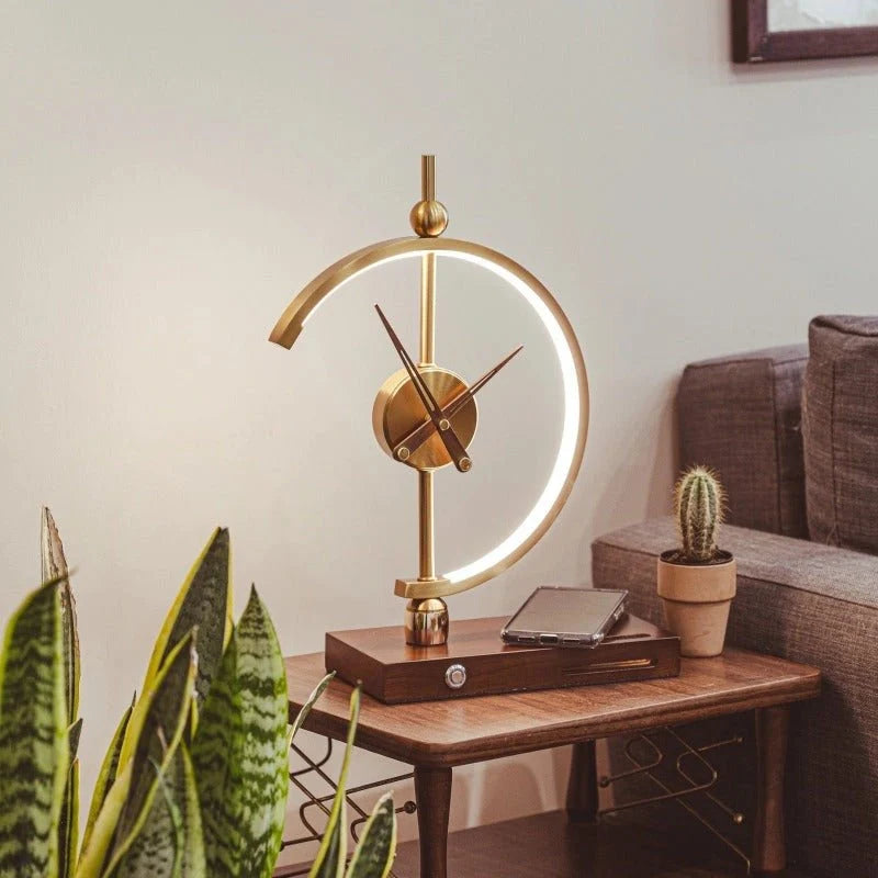Table Lamp | Wireless Charging & Clock | Maple Wood & Metal
