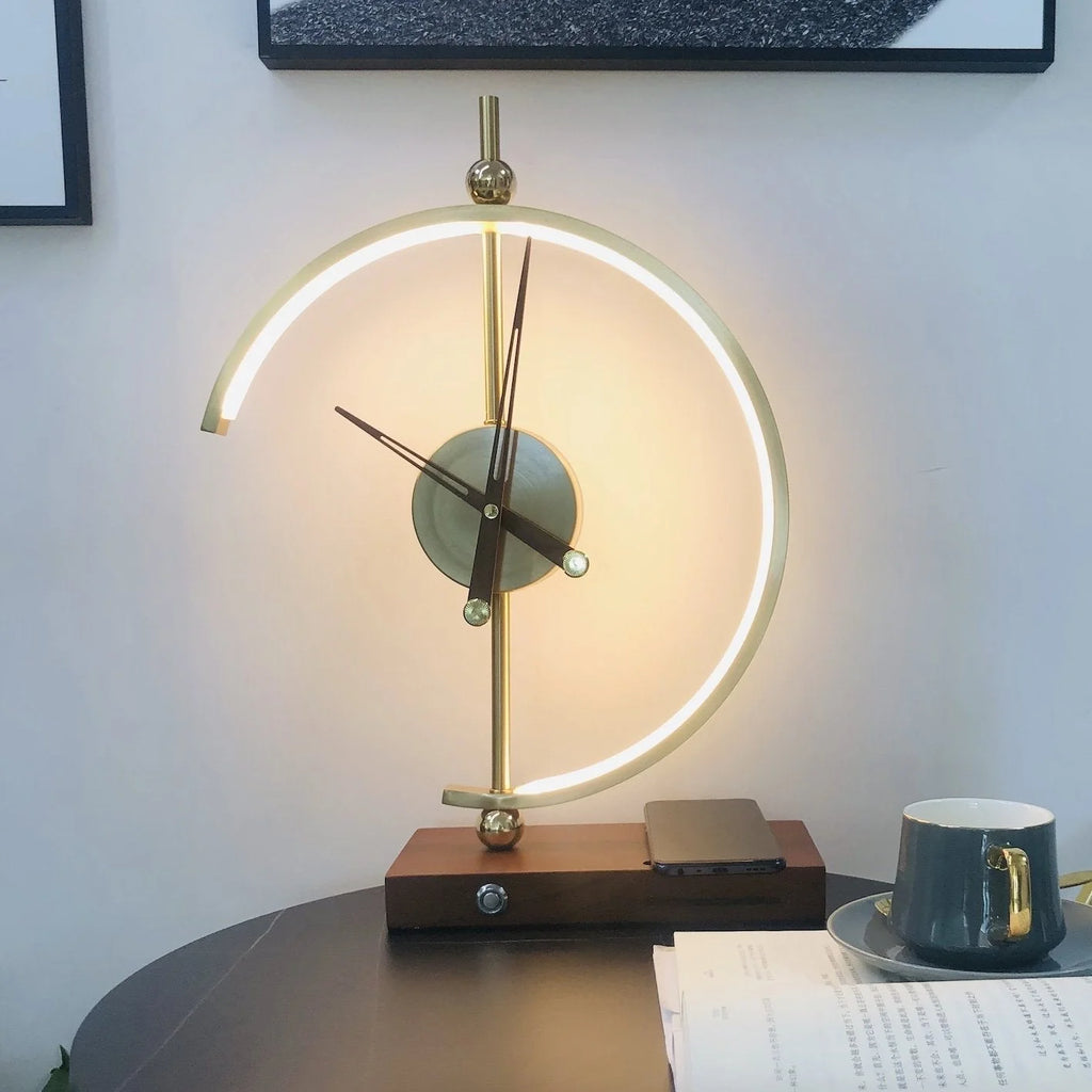 Table Lamp | Wireless Charging & Clock | Maple Wood & Metal