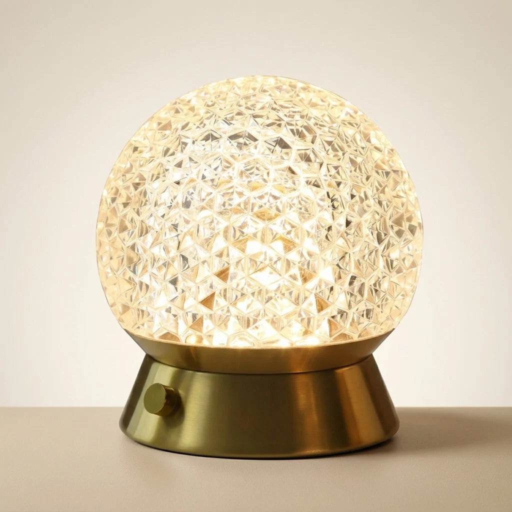 Table Lamp | Wireless Faceted Globe & Adjustable Brightness