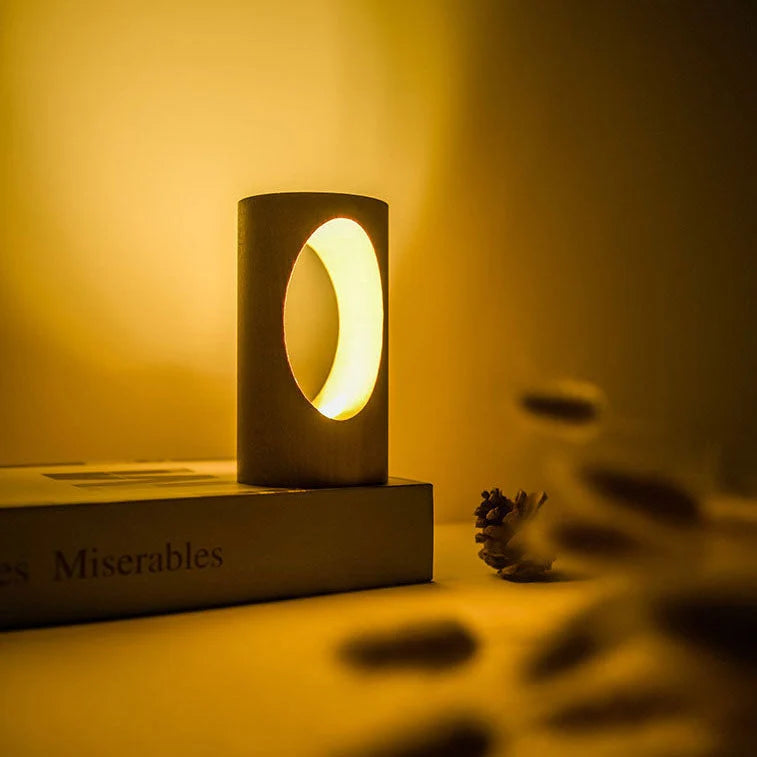 Table Lamp | Wooden Rectangular Pillar | Integrated LED & USB Powered