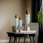Table Ornament | Feather & Leaf Design Wood & Iron