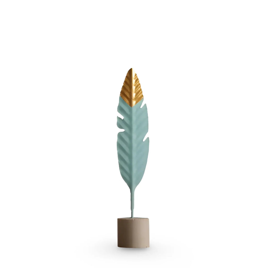 Table Ornament | Feather & Leaf Design Wood & Iron