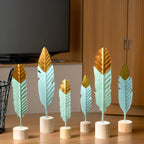 Table Ornament | Feather & Leaf Design Wood & Iron