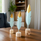Table Ornament | Feather & Leaf Design Wood & Iron