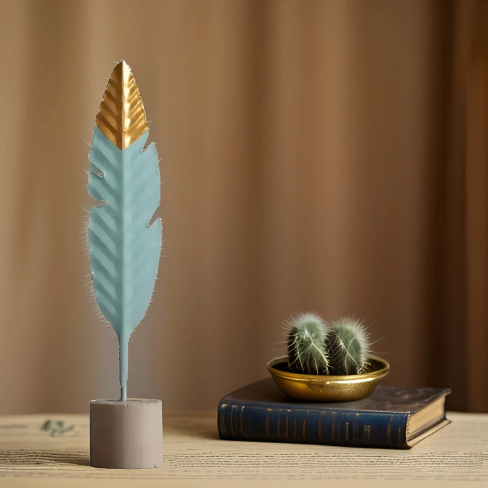 Table Ornament | Feather & Leaf Design Wood & Iron