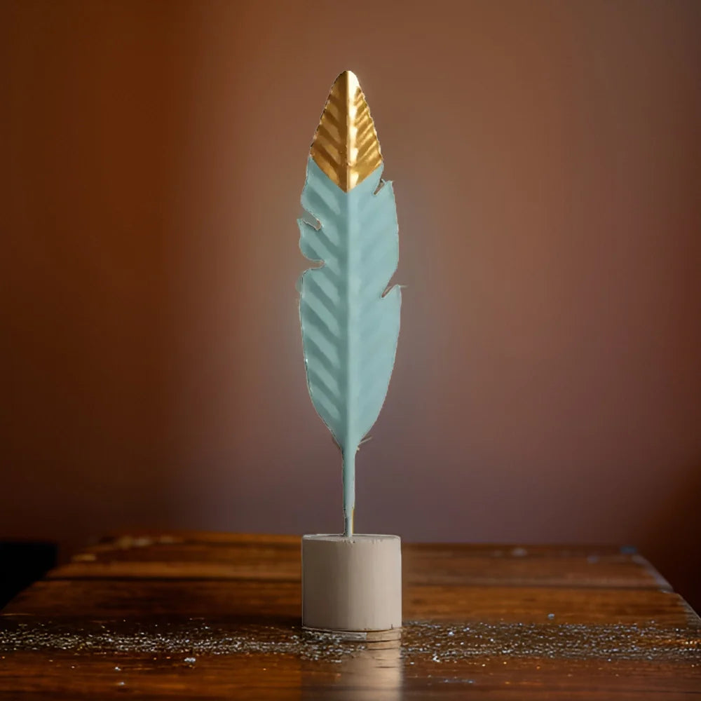 Table Ornament | Feather & Leaf Design Wood & Iron