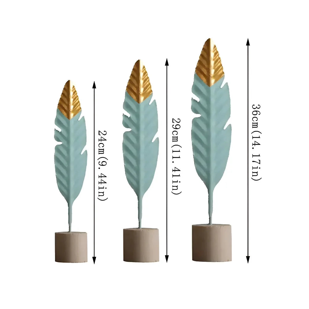 Table Ornament | Feather & Leaf Design Wood & Iron
