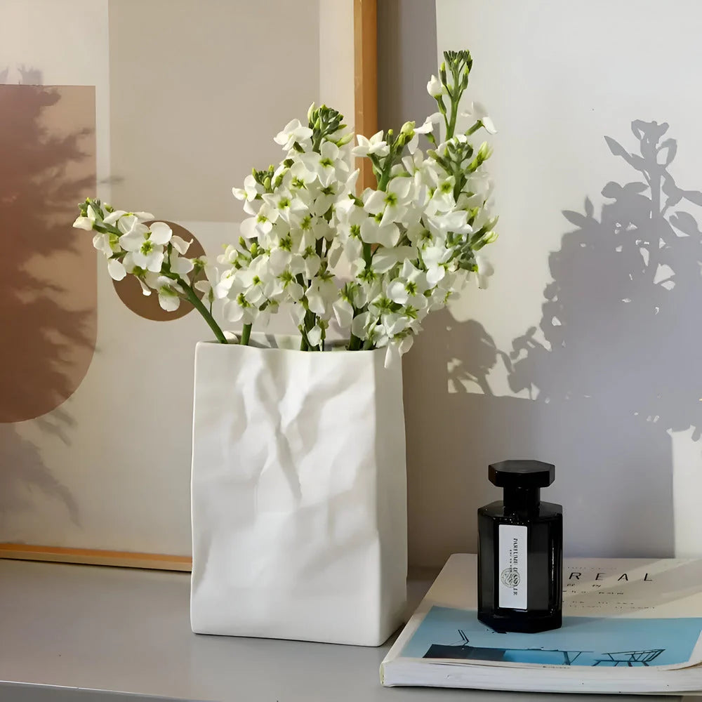 Table Vase | Folded-Paper Sculptural Ceramic | Matte Finish
