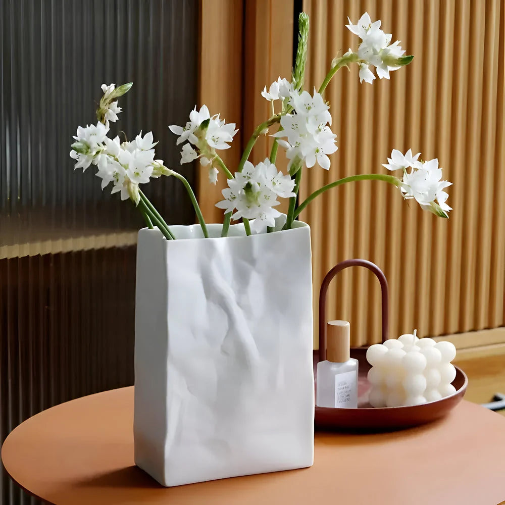 Table Vase | Folded-Paper Sculptural Ceramic | Matte Finish