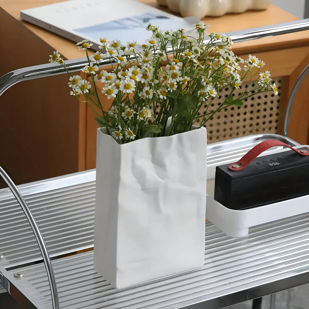 Table Vase | Folded-Paper Sculptural Ceramic | Matte Finish