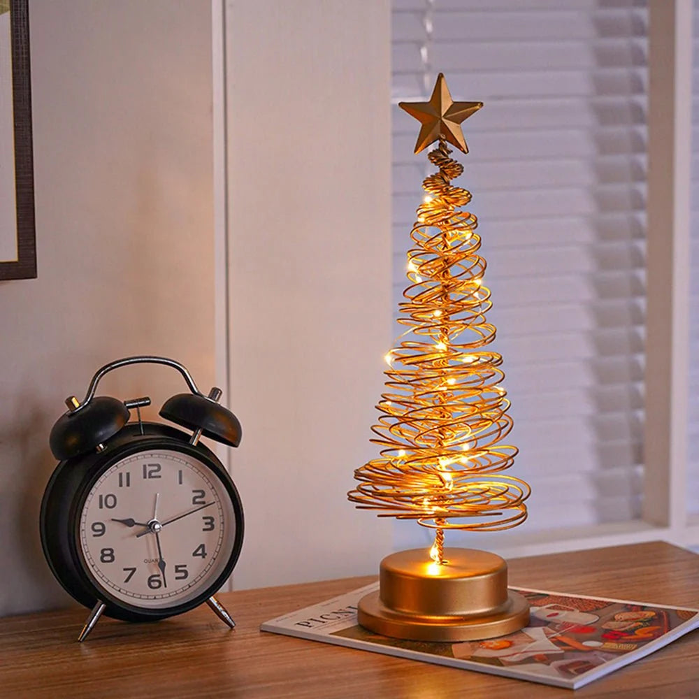 Tabletop Christmas Tree | Spiral Warm-White LEDs & Star Top | 33 cm