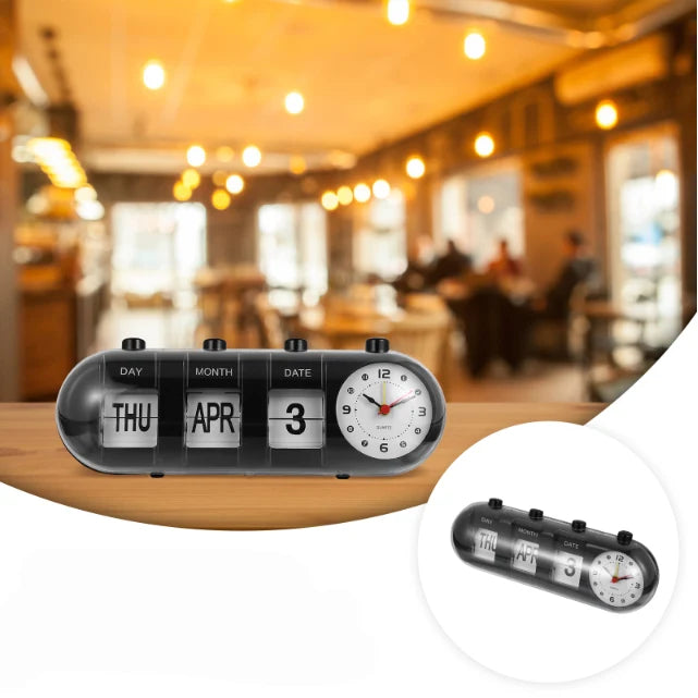 Tabletop Clock | Retro Analog Quartz & Flip Calendar