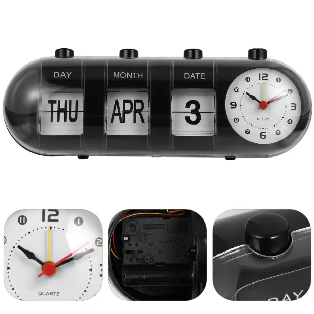 Tabletop Clock | Retro Analog Quartz & Flip Calendar