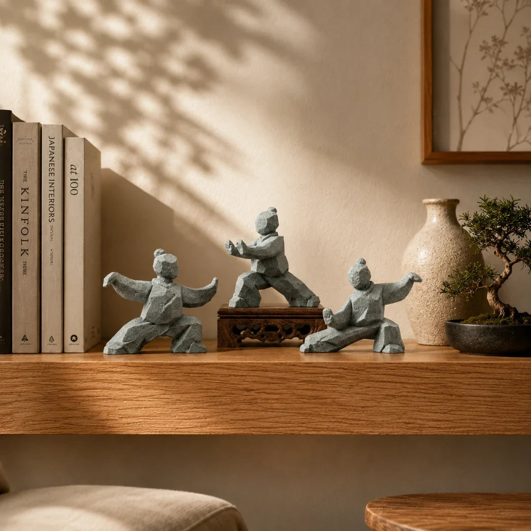 Tai Chi Figurine | Faceted Stone-Look & Matte Marble Finish