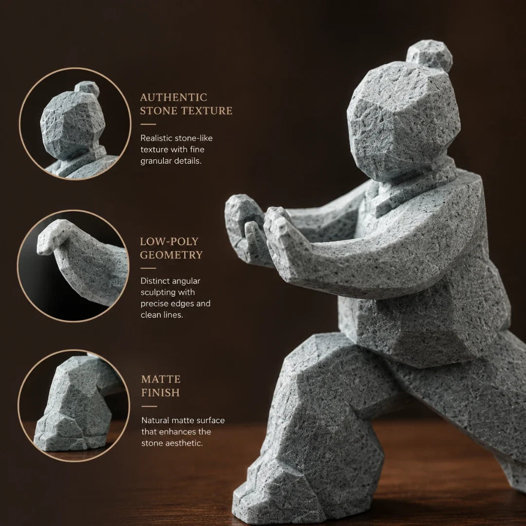 Tai Chi Figurine | Faceted Stone-Look & Matte Marble Finish