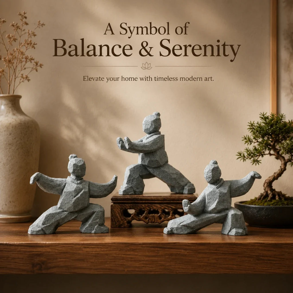 Tai Chi Figurine | Faceted Stone-Look & Matte Marble Finish