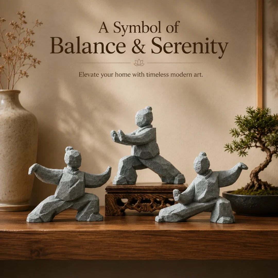 Tai Chi Figurine | Faceted Stone-Look & Matte Marble Finish
