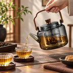 Teapot | Heat-Resistant Borosilicate, Wooden Handle & Built-In Infuser | 40.5 fl oz