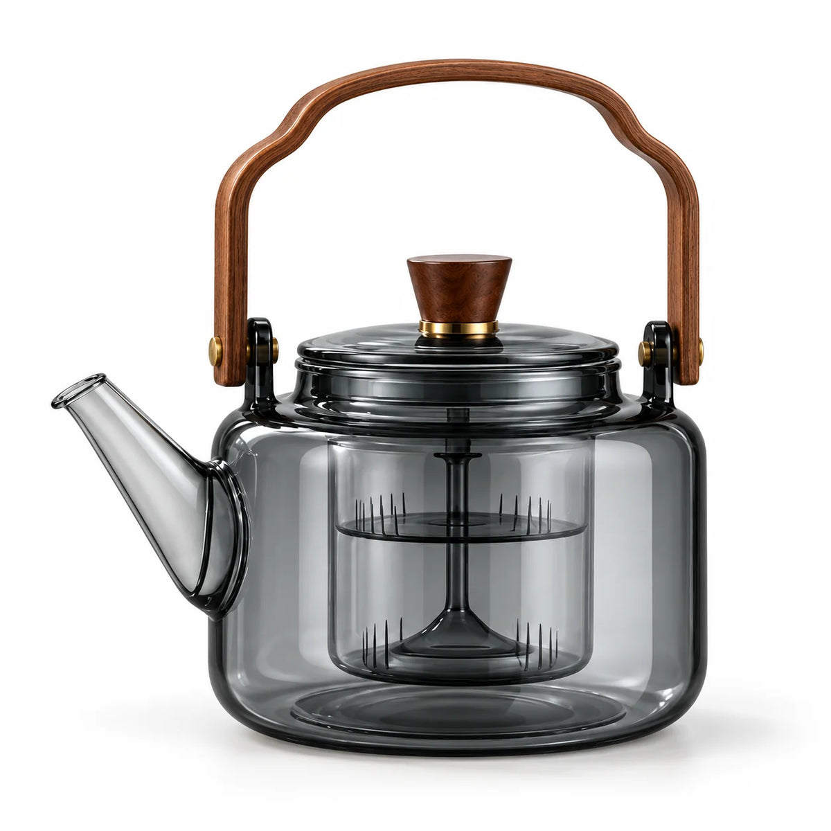 Teapot | Heat-Resistant Borosilicate, Wooden Handle & Built-In Infuser | 40.5 fl oz