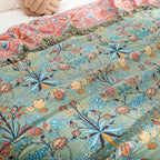 Throw Bedspread | 100% Cotton Reversible Jacquard Floral & Tassels | 79 x 90.5 in