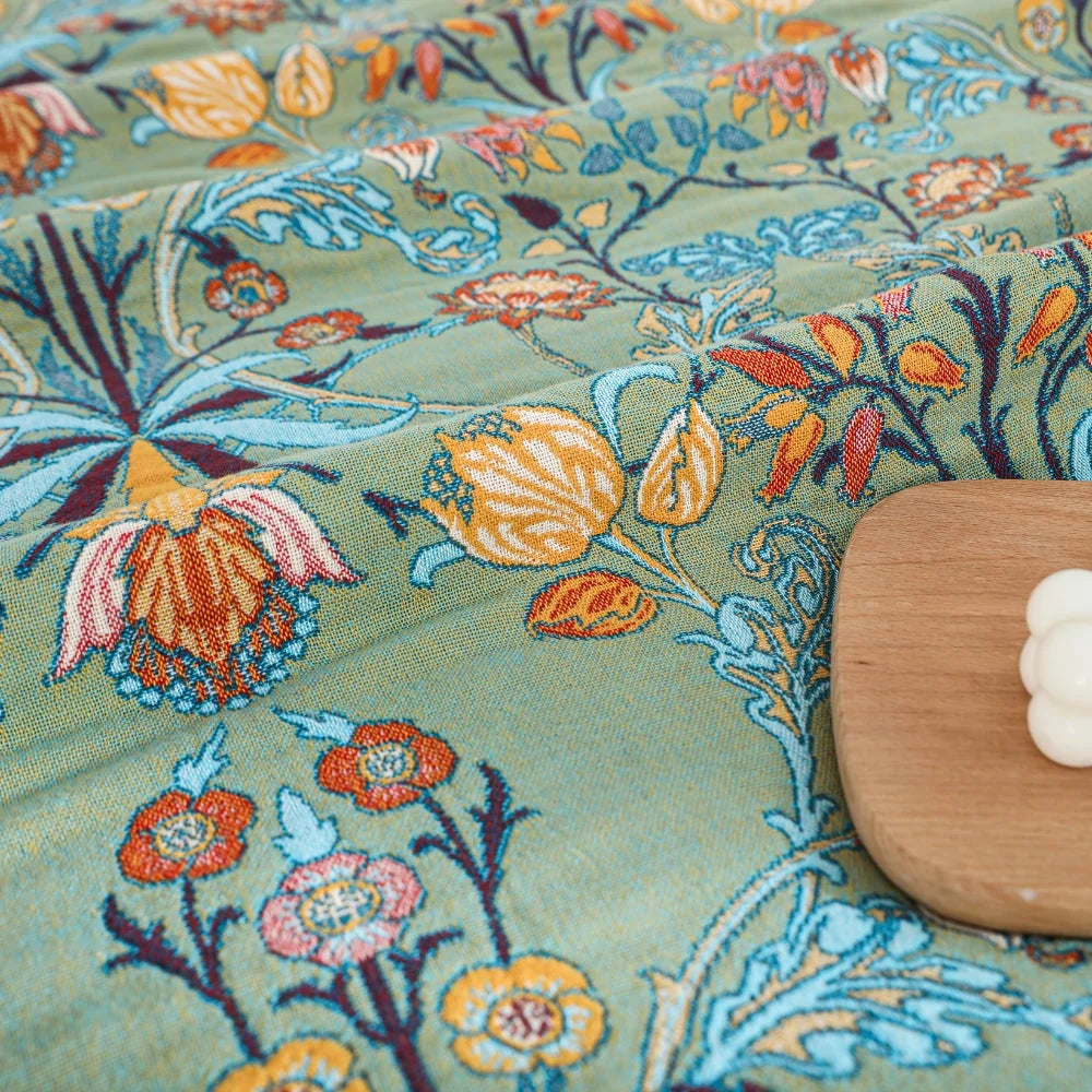 Throw Bedspread | 100% Cotton Reversible Jacquard Floral & Tassels | 79 x 90.5 in