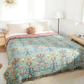 Throw Bedspread | Reversible Jacquard Floral Cotton | 79 x 90.5 in