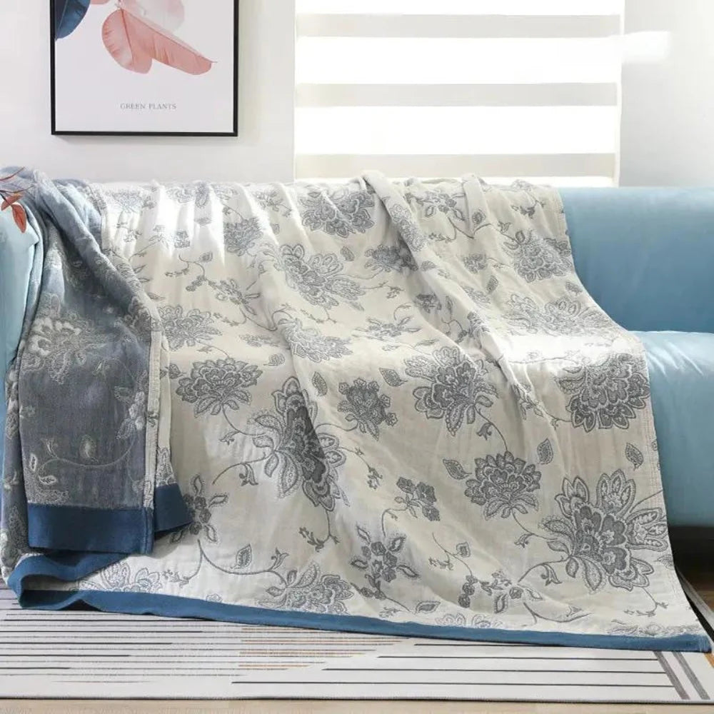 Throw Blanket | 100% Cotton Jacquard Gauze | Lightweight & Breathable