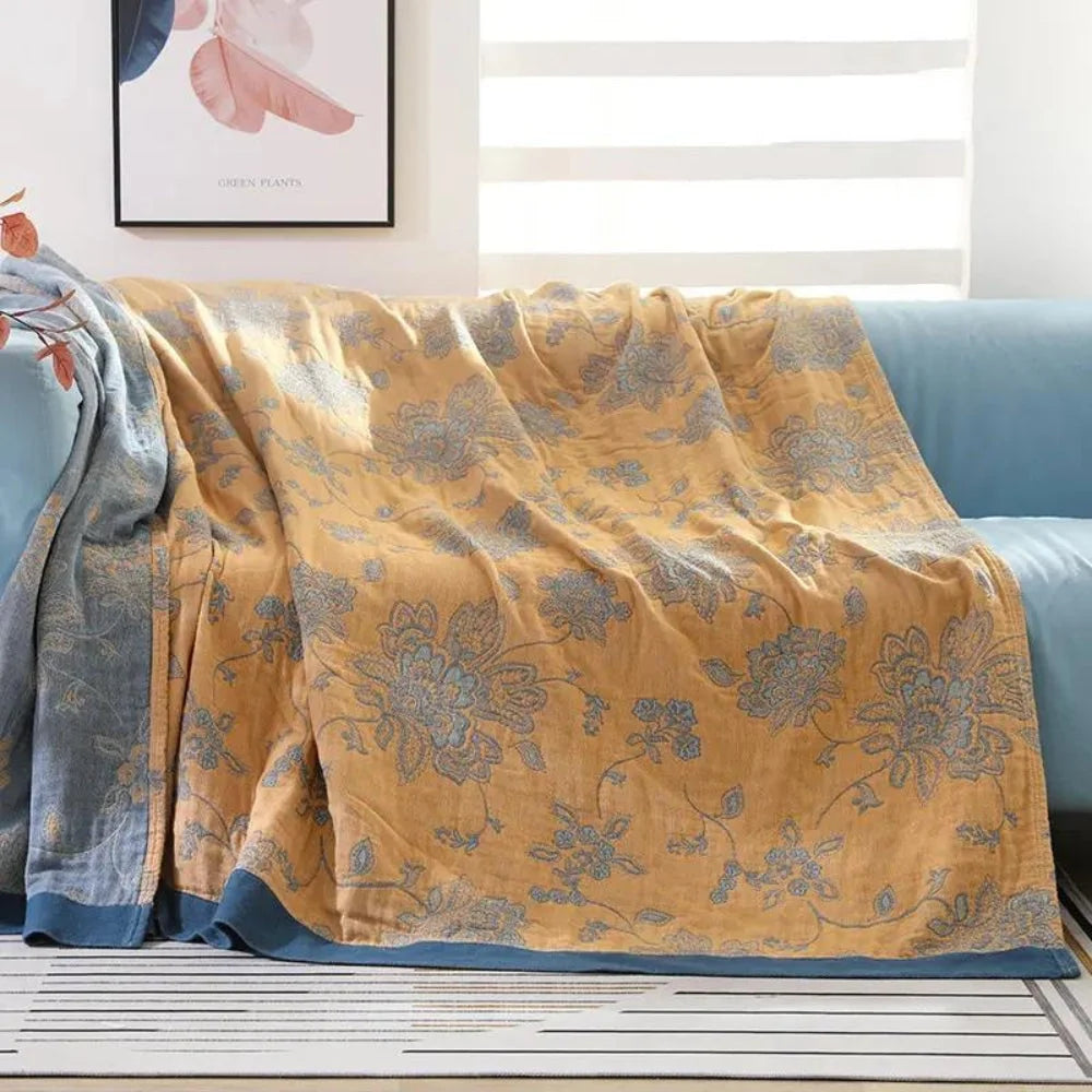 Throw Blanket | 100% Cotton Jacquard Gauze | Lightweight & Breathable