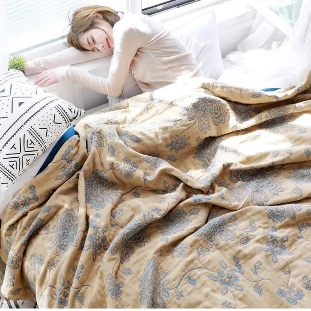 Throw Blanket | 100% Cotton Jacquard Gauze | Lightweight & Breathable