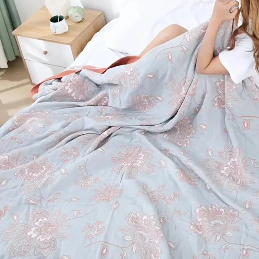 Throw Blanket | 100% Cotton Jacquard Gauze | Lightweight & Breathable