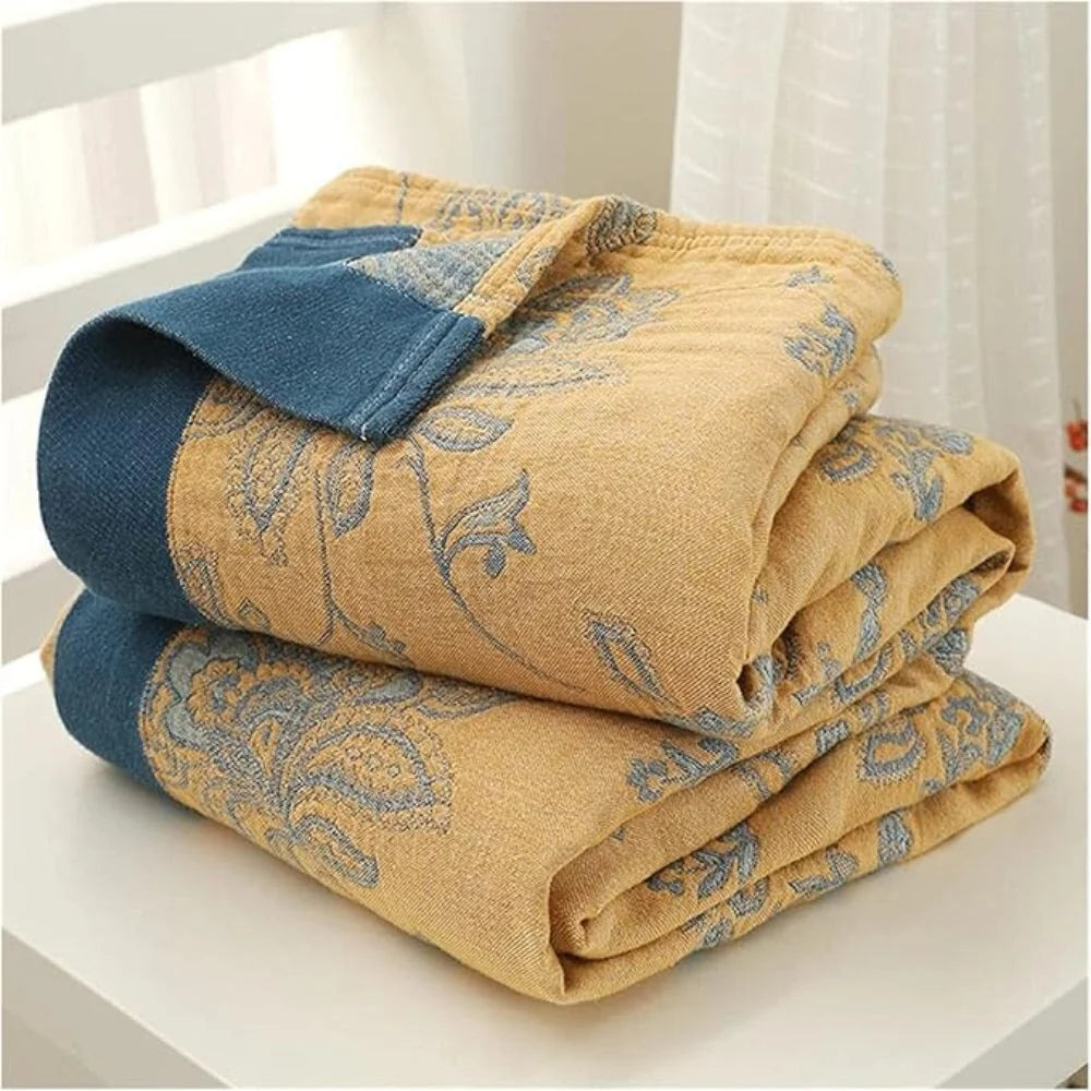 Throw Blanket | 100% Cotton Jacquard Gauze | Lightweight & Breathable