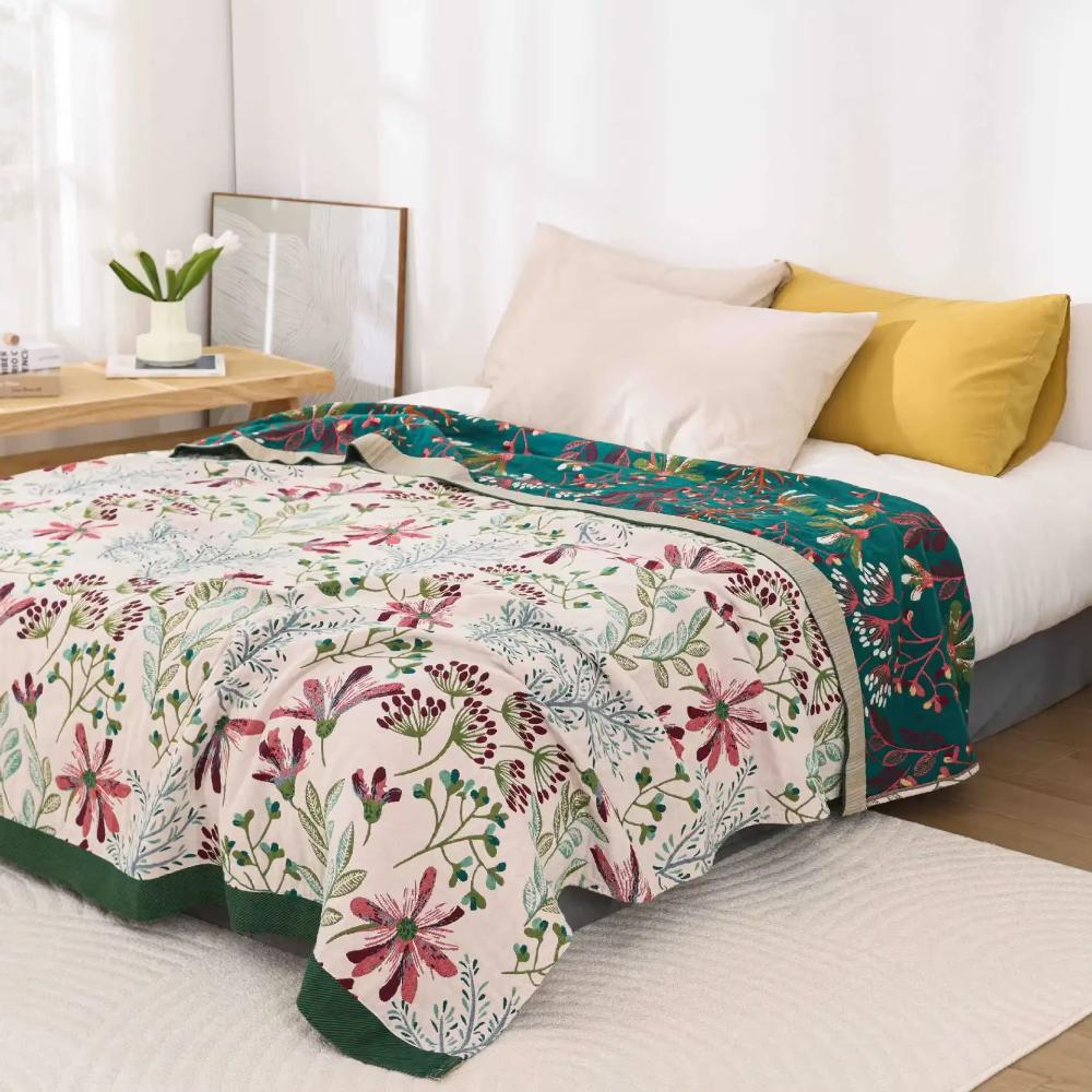 Throw Blanket | 100% Organic Cotton & 4-Layer Gauze | Wildflower Print