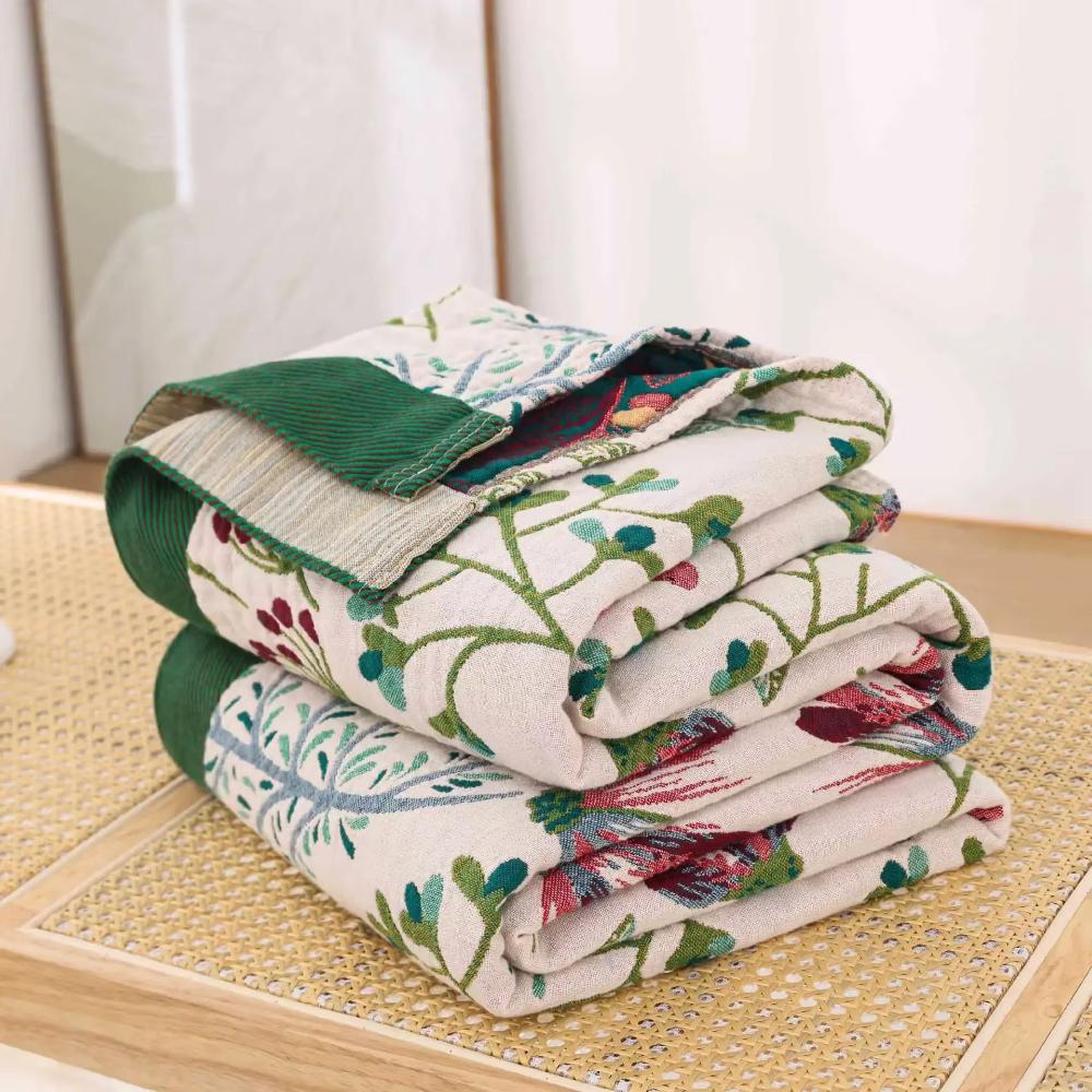 Throw Blanket | 100% Organic Cotton & 4-Layer Gauze | Wildflower Print