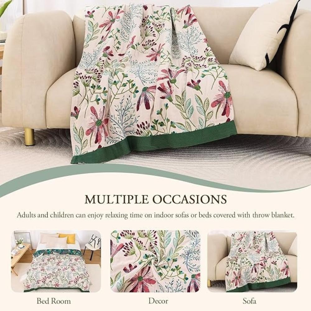 Throw Blanket | 100% Organic Cotton & 4-Layer Gauze | Wildflower Print