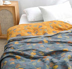 Throw Blanket | Reversible Ginkgo Leaf Pattern & Machine-Washable
