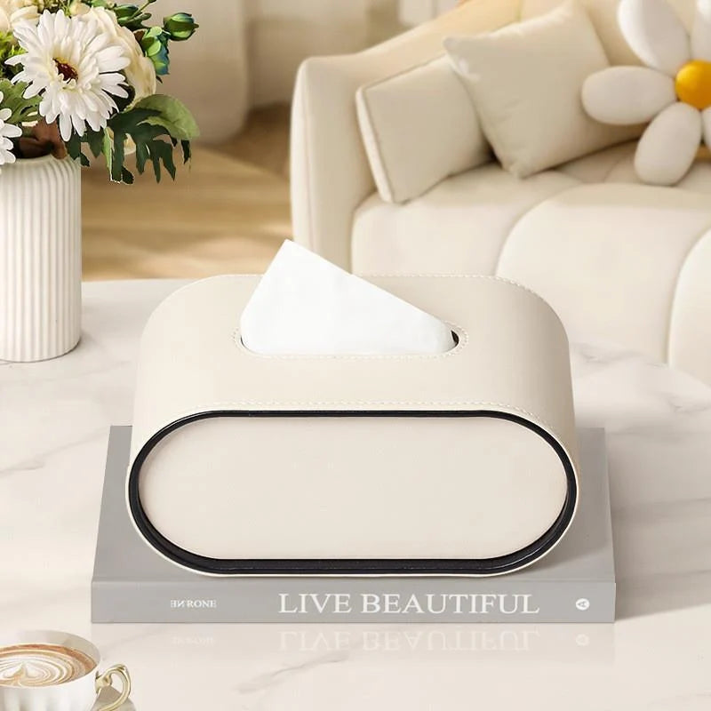 Tissue Box | Oval Leather & Contrasting Edge