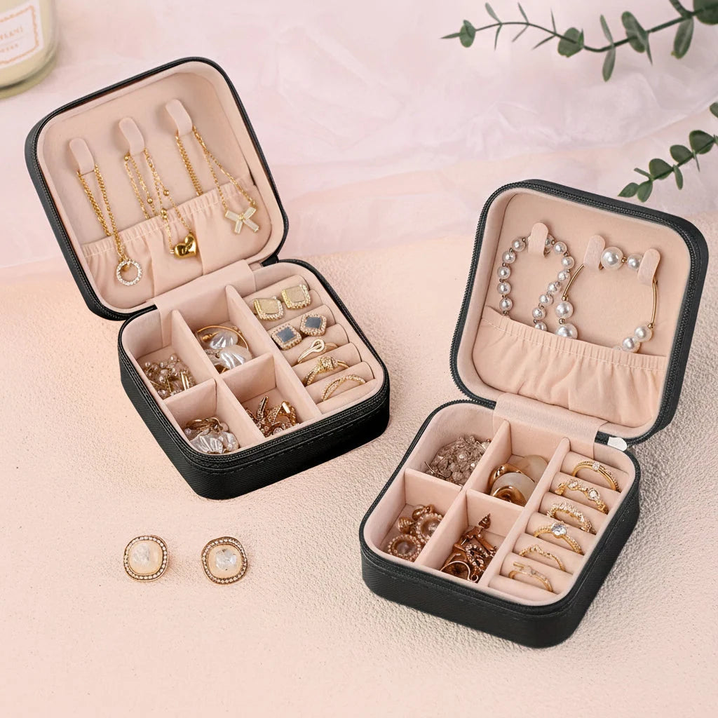 Travel Jewelry Box | Zipper Closure & Soft Fabric Lining | Compact Design