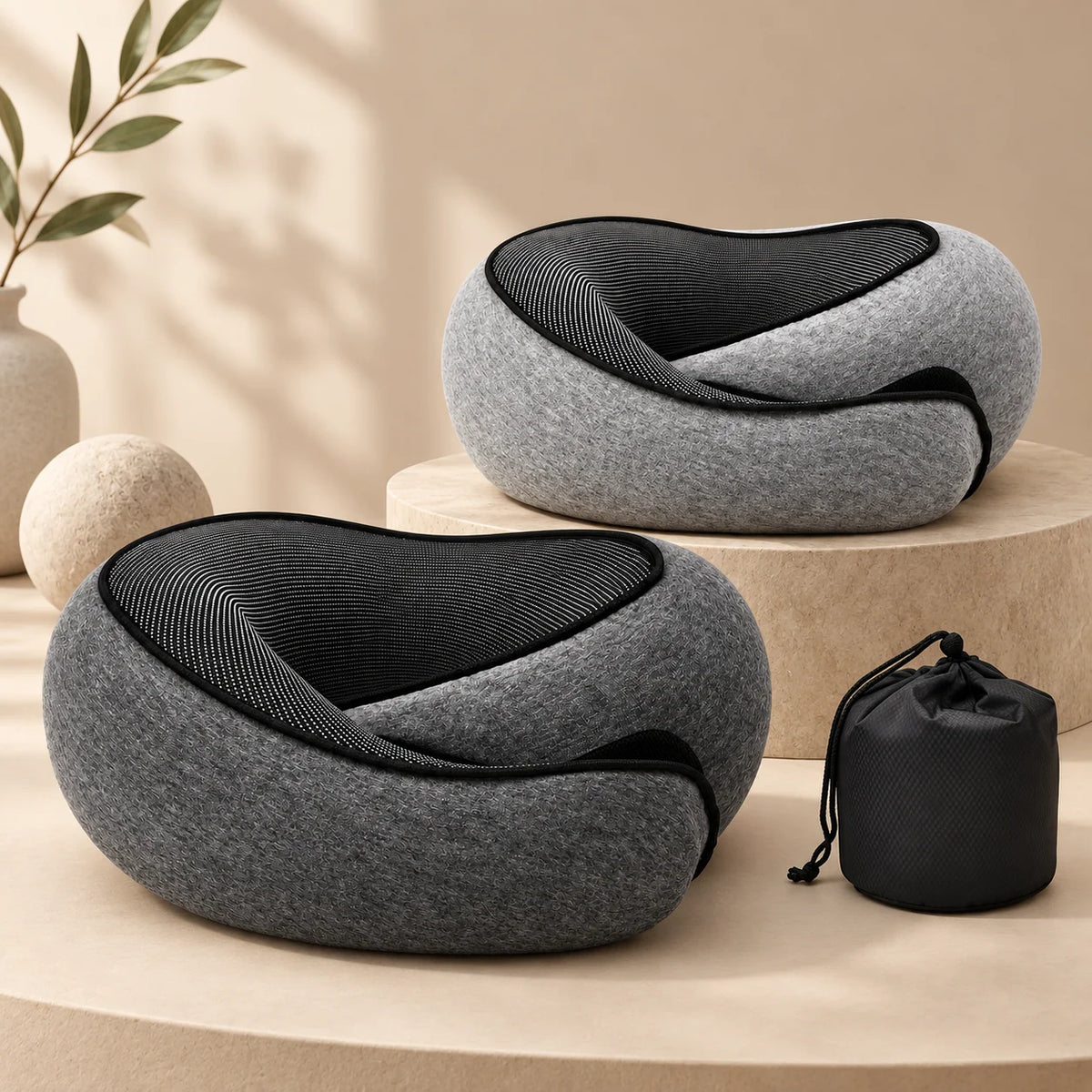 Travel Neck Pillow | Memory Foam & Closed-Front | Adjustable Grip-Strip