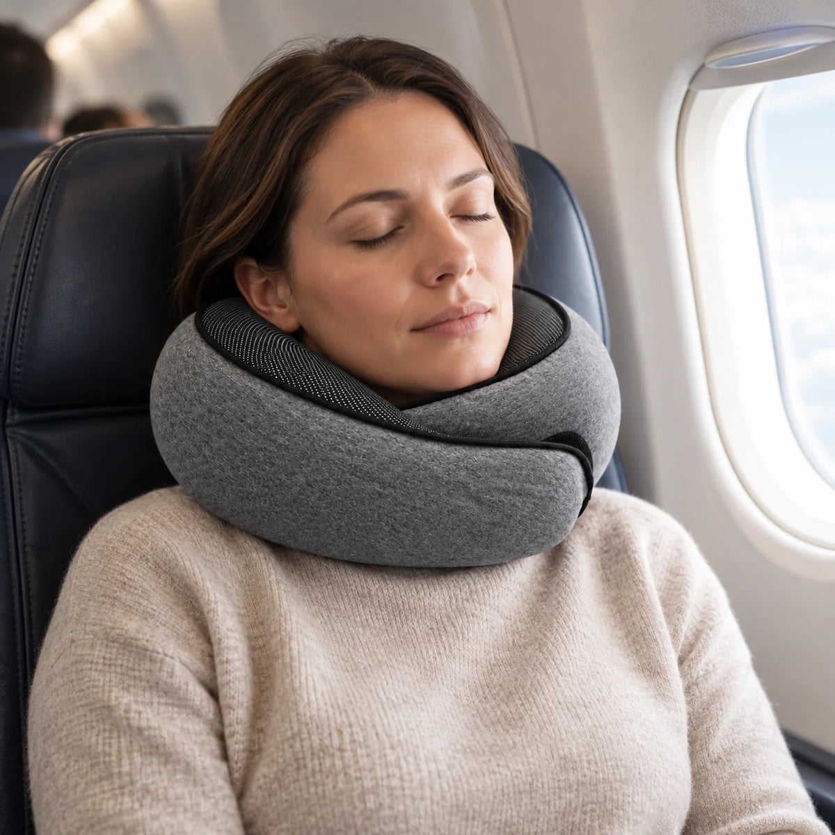 Travel Neck Pillow | Memory Foam & Closed-Front | Adjustable Grip-Strip