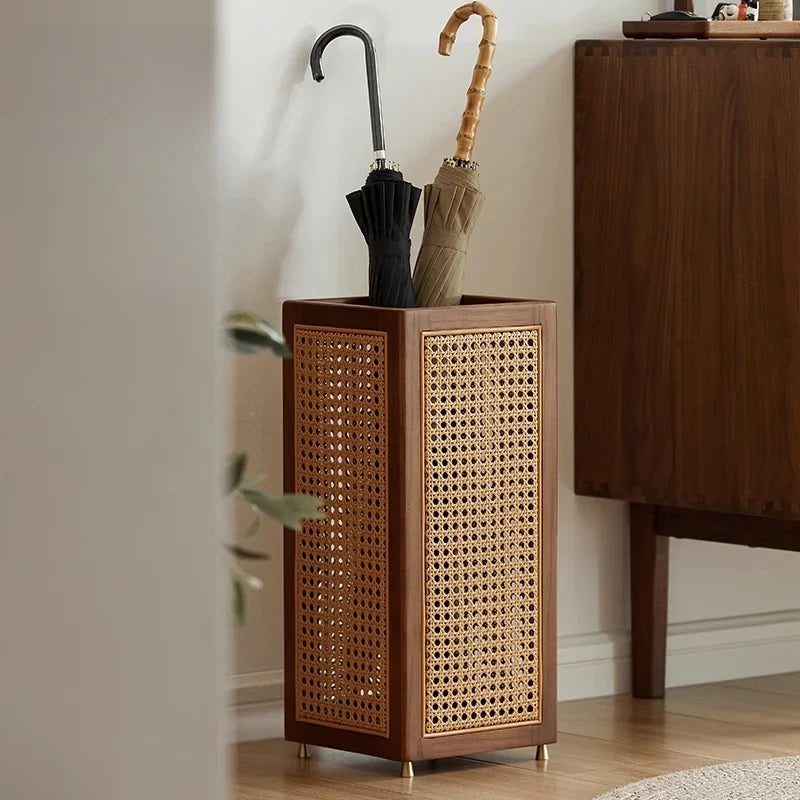 Umbrella Stand | Rubberwood Frame & Rattan Weave | 20 In Height