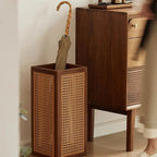 Umbrella Stand | Rubberwood Frame & Rattan Weave | 20 In Height