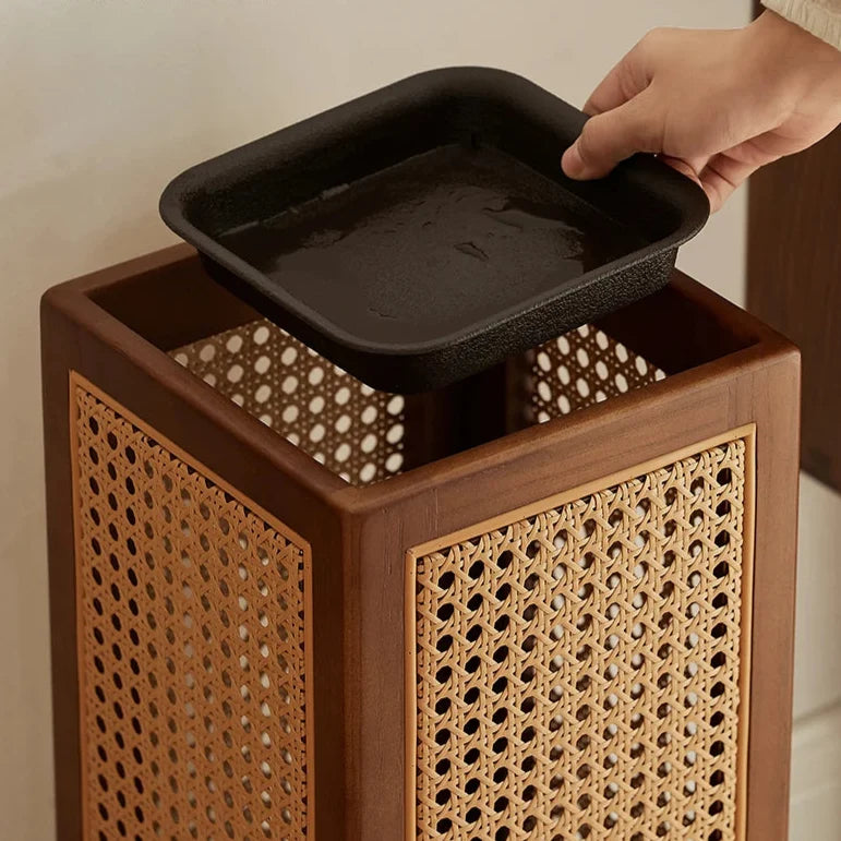 Umbrella Stand | Rubberwood Frame & Rattan Weave | 20 In Height